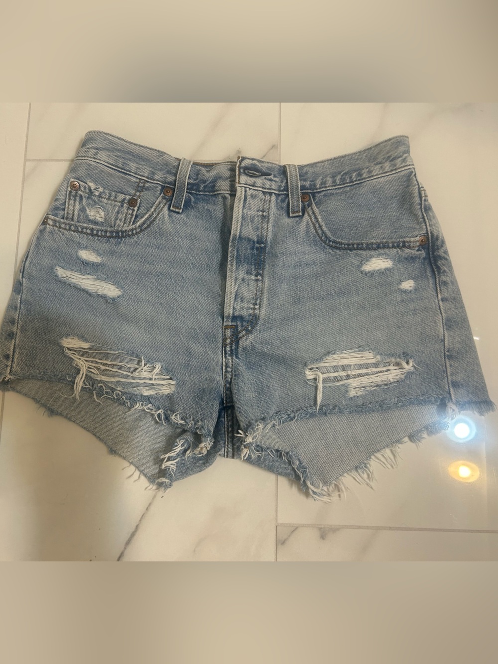 Levi’s 501 High-Rise Distressed Denim Shorts - Light Blue